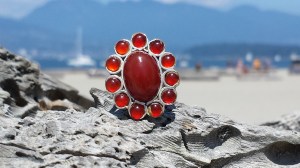 my purchase - a lovely cornelian/sterling ring from Fossil Grotto located Duncan, B.C.