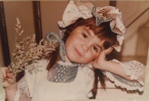 This is Lisa (about 5 yrs. old) dressed up as Holly Hobbie.  Our mom made the outfit.