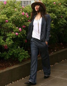 Let your tee stand in for your go-to button-up the next time you wear a pantsuit. Natalie Suarez, via Natalie Off Duty