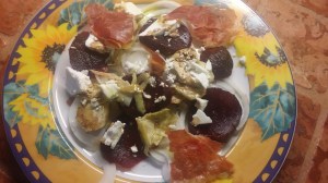 beet, feta, proscuitto, artichoke hearts, sweet onion