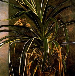 Lucian Freud - interior with plant reflection - listening self-portrait 1968