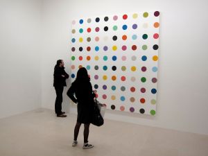 Damien Hirst's Spot Painting - Gagosian gallery, Paris. As the title promises, Spot Paintings features borrowed and newly created works of art featuring the UK-based artist’s signature dotted paintings. Different colors, sizes, and shapes were all variations on the theme