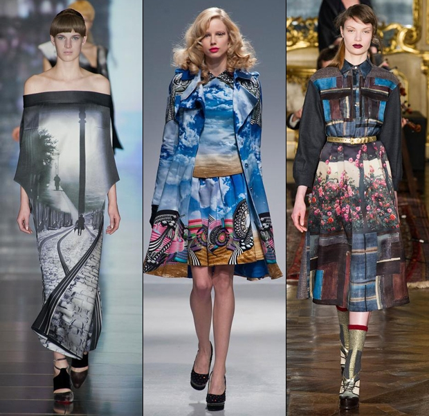 Digital prints at Mary Katrantzou, Manish Arora and Antonio Marras 