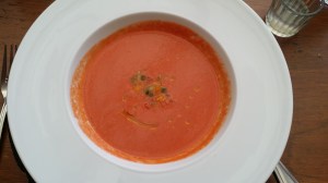 A starter of gazpacho at "Les Danzantes" for the pre-fixe lunch.  Excellent!