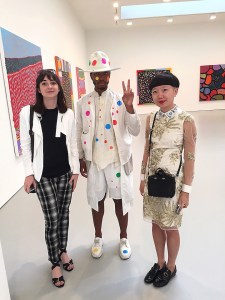 Antwaun Sargent, Jiajia Fei, and another visitor at 'Give Me Love' 
