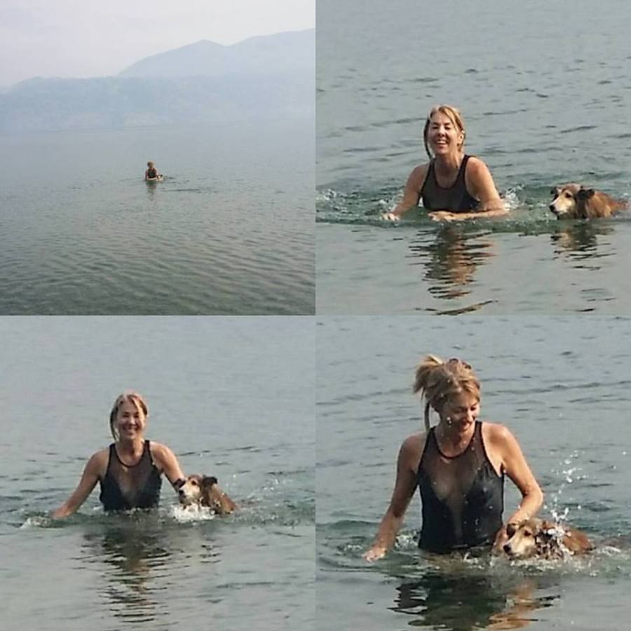 Lake Kalamalka, Penticton. Jia Jia realizing he could swim.