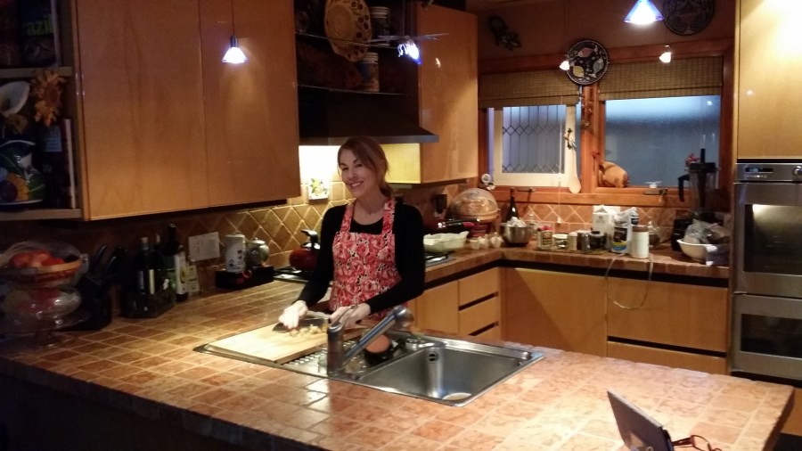 cutting up the ginger & getting ready to make cake 