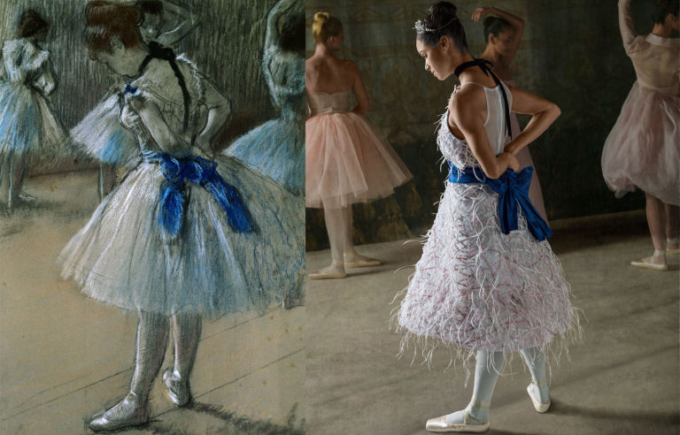 Copeland as Degas's Dancer; Carolina Herrera top, $1,490, skirt, $4,990, 212-249-6552; Hatmaker by Jonathan Howard headpiece, $750, hatmaker.com.au; Mokuba ribbon, $11 per yard, 212-869-8900; Mood Fabrics fabric (worn as a belt), 212-230-5003.  