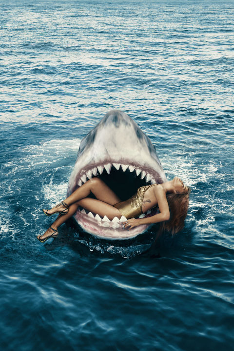 Rihanna getting swallowed up on the cover of "Harpers Bazaar"
