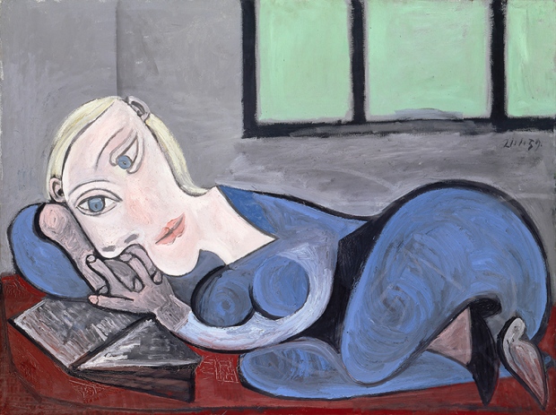 Femme couchée lisant, 1939, oil on canvas. This subject in this piece is Picasso's last wife Jacqueline Roque.