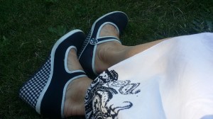 Sitting on the grass outside