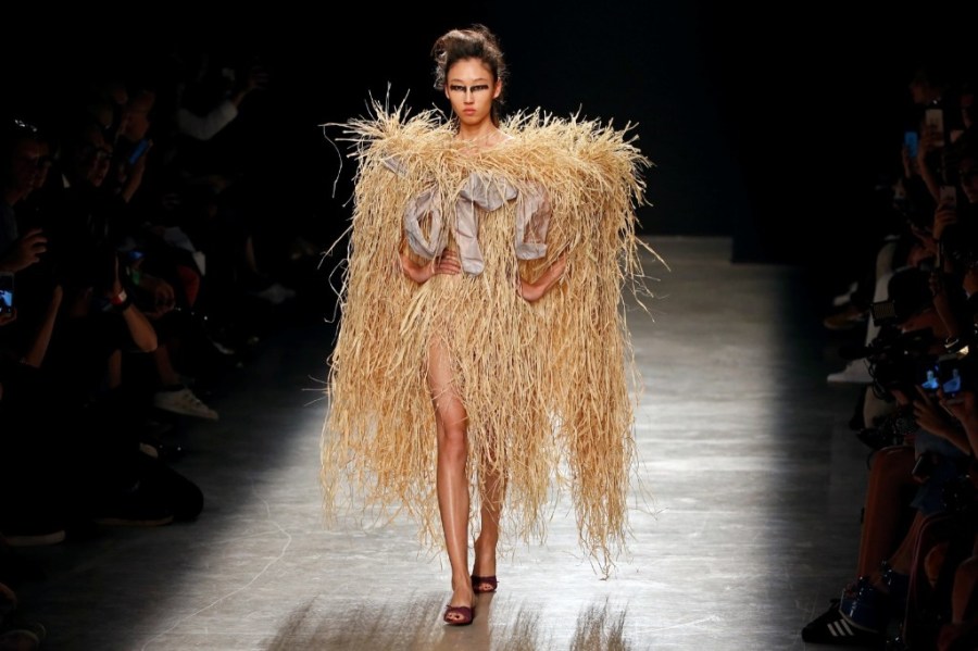 A model presents a creation by British designer Vivienne Westwood. REUTERS/Charles Platiau