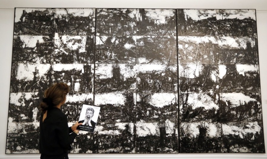 A painting by John Virtue called 'Landscape No. 87', part of the Bowie Collection on display at Sotheby's. AP Photo/Kirsty Wigglesworth 