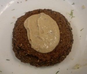 Black Bean Veggie Burger (sans bun) with a delicious Miso Tahini Dressing